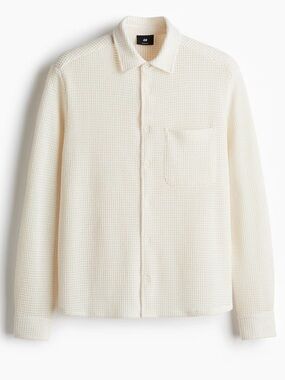 H&M Cream Regular Fit Waffled Button Down Collared Shacket Shirt Size XL